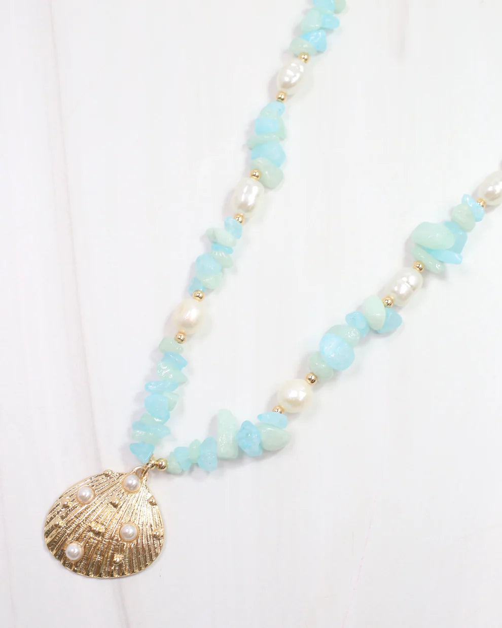 Konya Mixed Bead Shell Necklace Gold