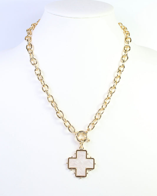 Jaclyn Opal Cross Link Necklace Gold