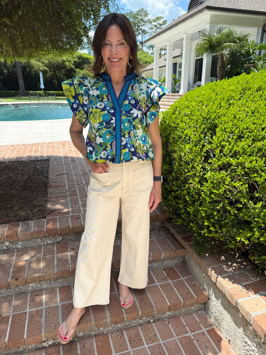 Navy Floral Print Top