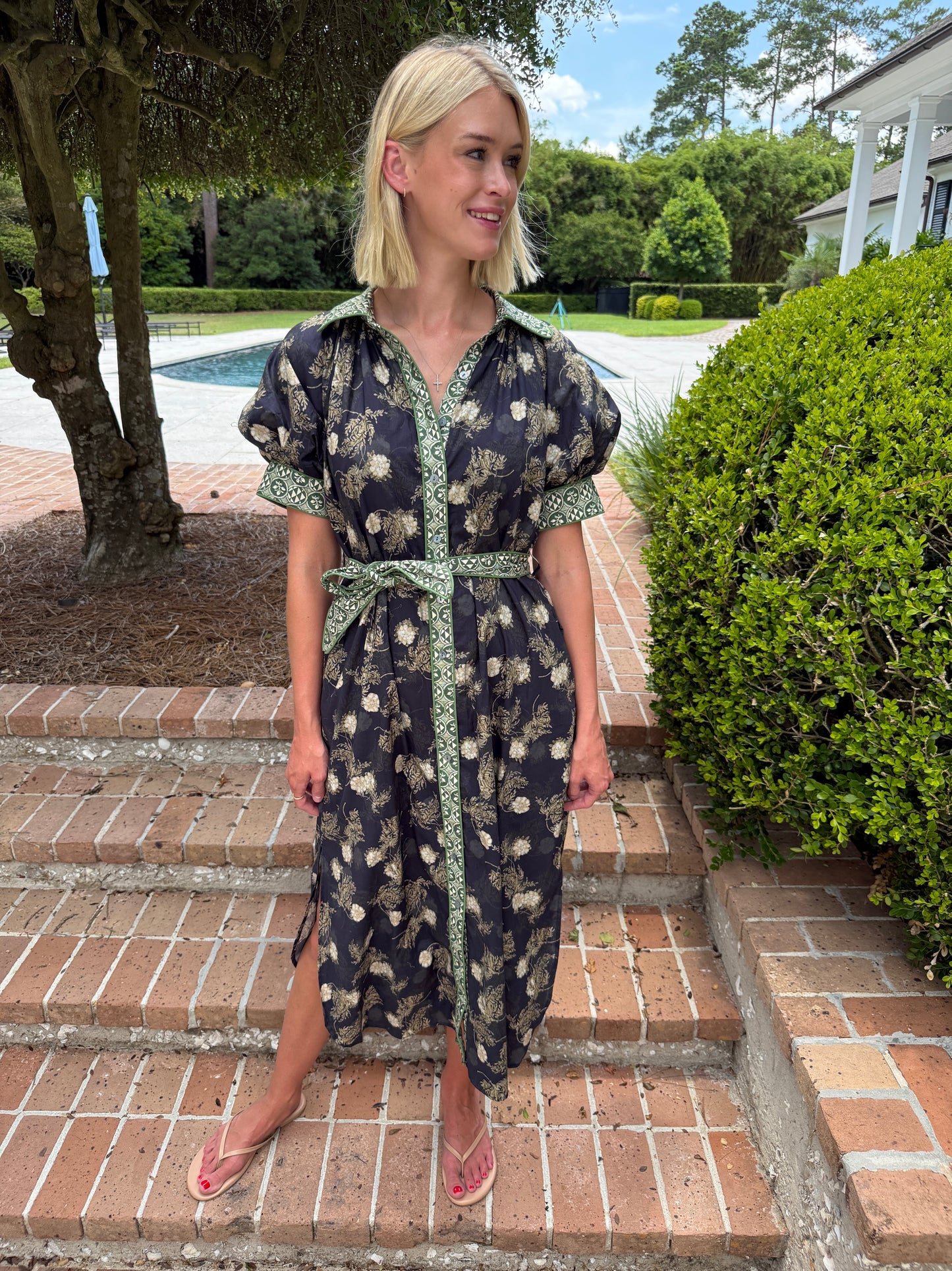 Bordeaux Floral Midi Dress- Navy