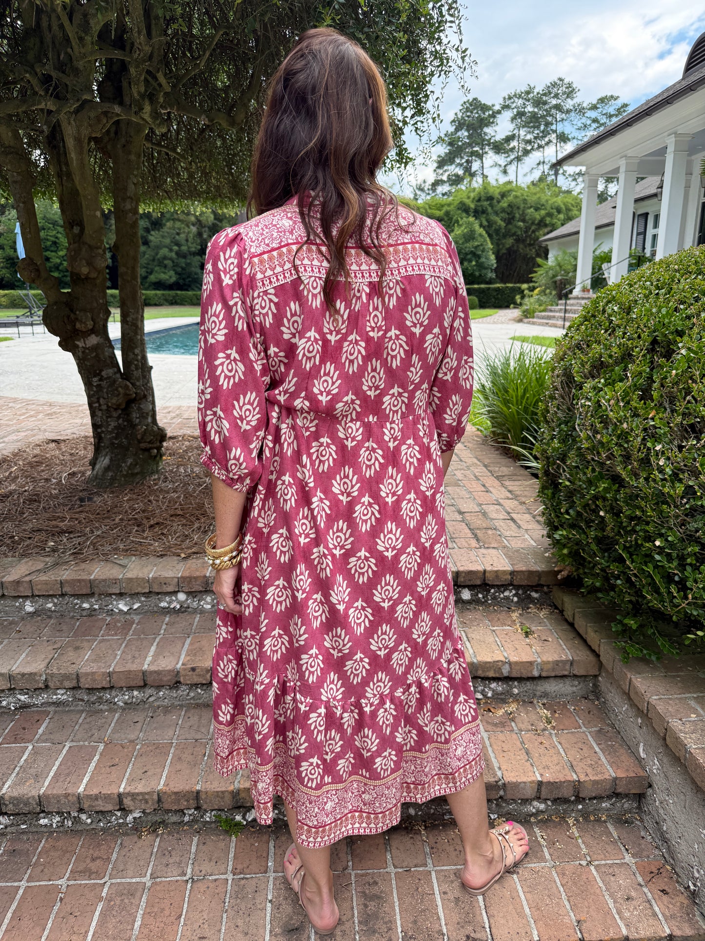 Penny Printed Midi Dress- Pink
