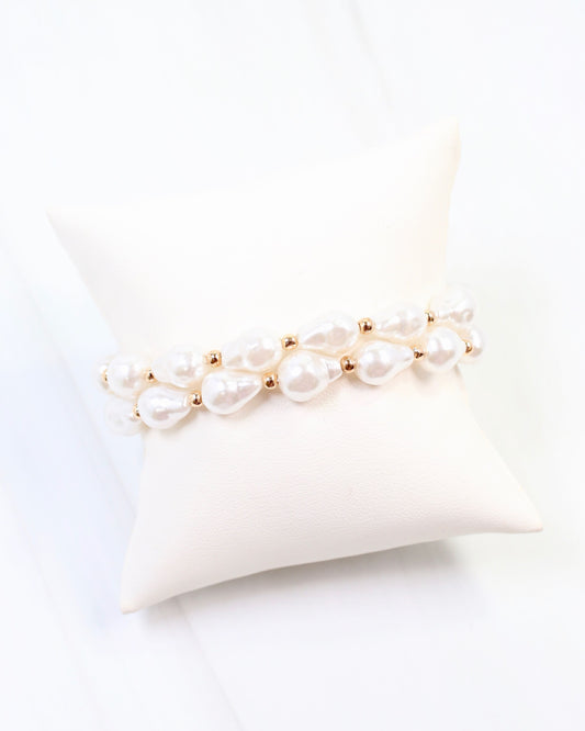 Rye Baroque Pearl Stretch Bracelet Cream
