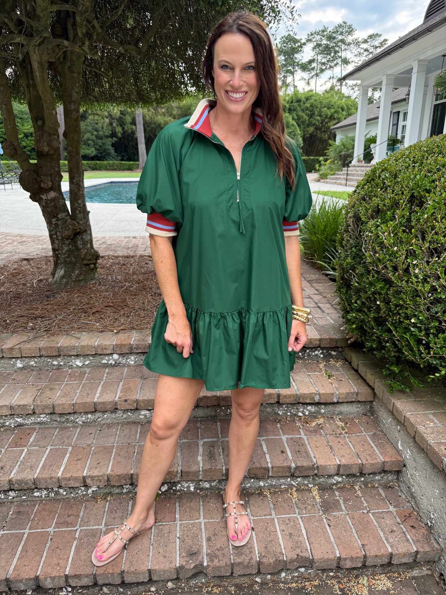Elinor Puff Sleeve Dress- Green