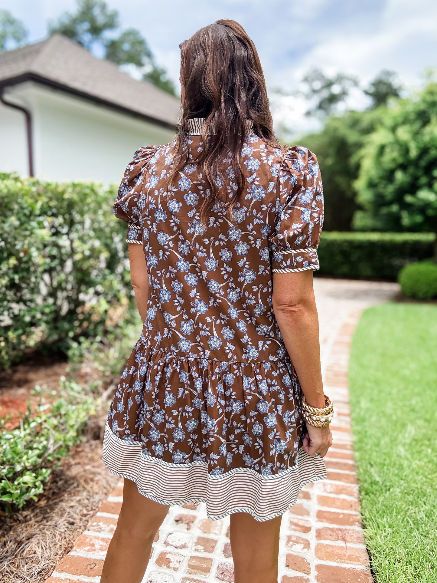 Weston Floral Button Up Dress-Brown