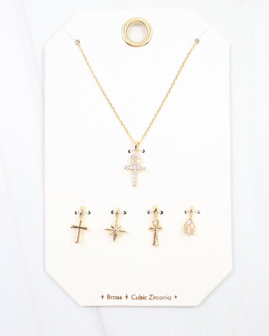Ankh and Cross Charm Necklace Set Gold