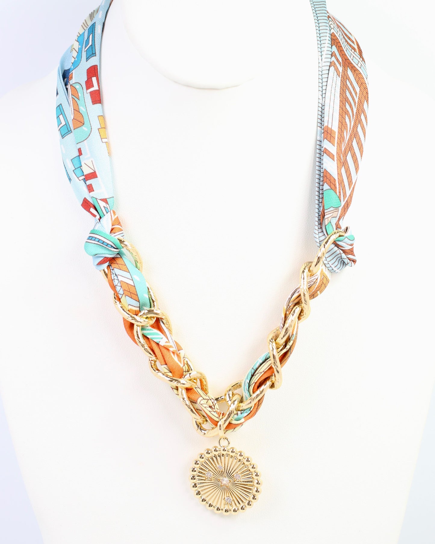 Sarah Scarf Charm Necklace Blue Orange