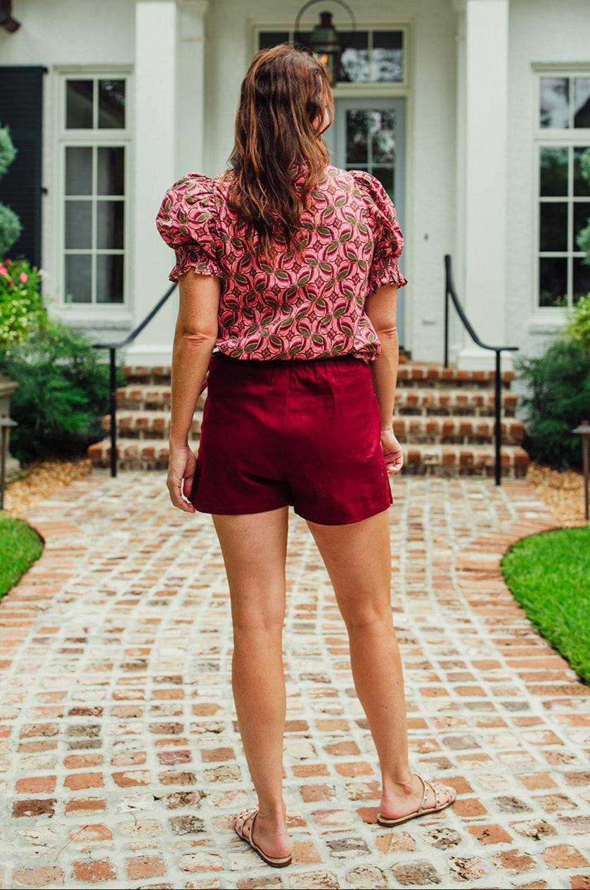 Marissa Abstract Print Top- Garnet