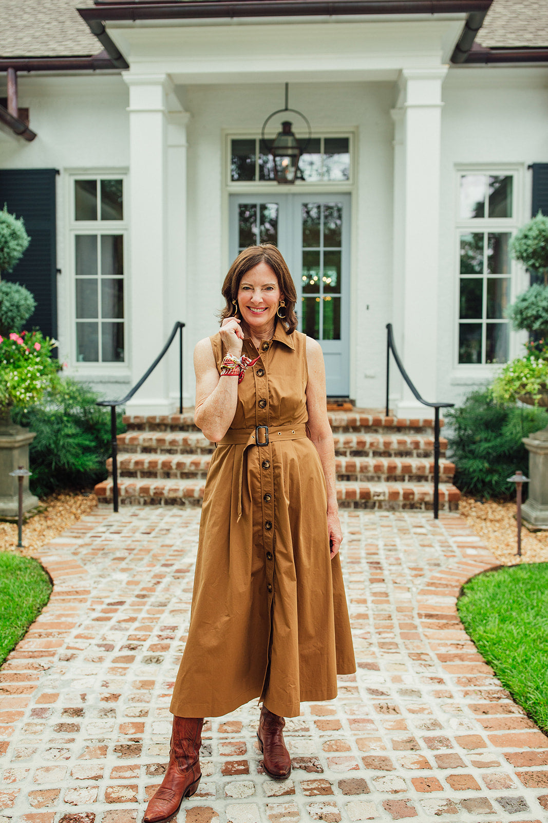 Miranda Brown Button Front Midi Dress