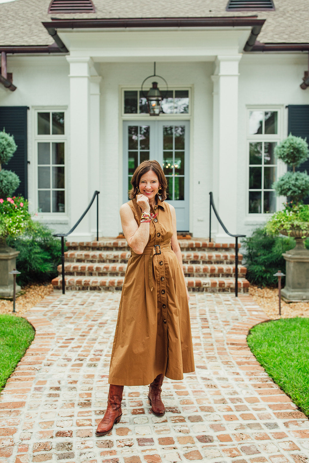 Miranda Brown Button Front Midi Dress