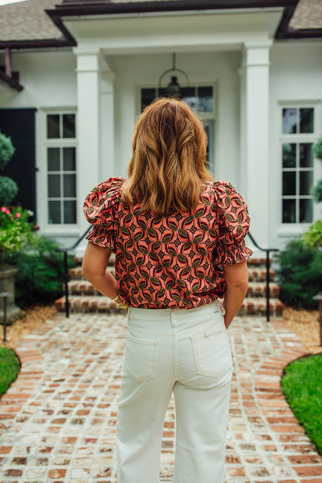 Marissa Abstract Print Top- Rust