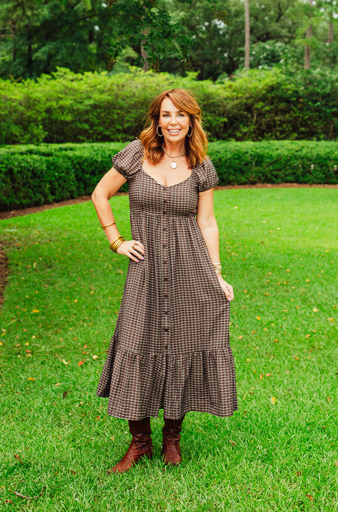 Natalie Brown Plaid Maxi Dress