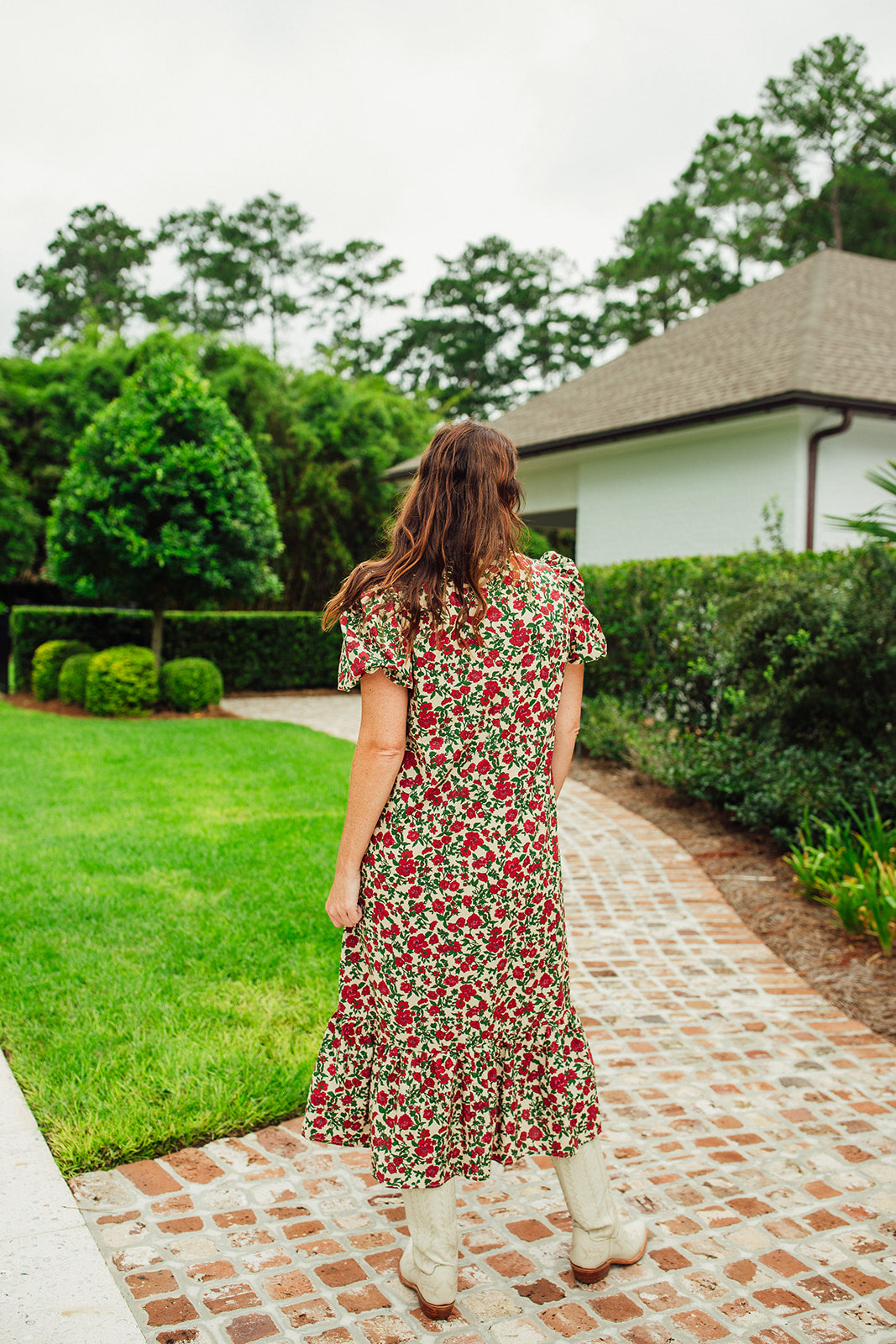 Amelie Ecru Floral Print Midi Dress