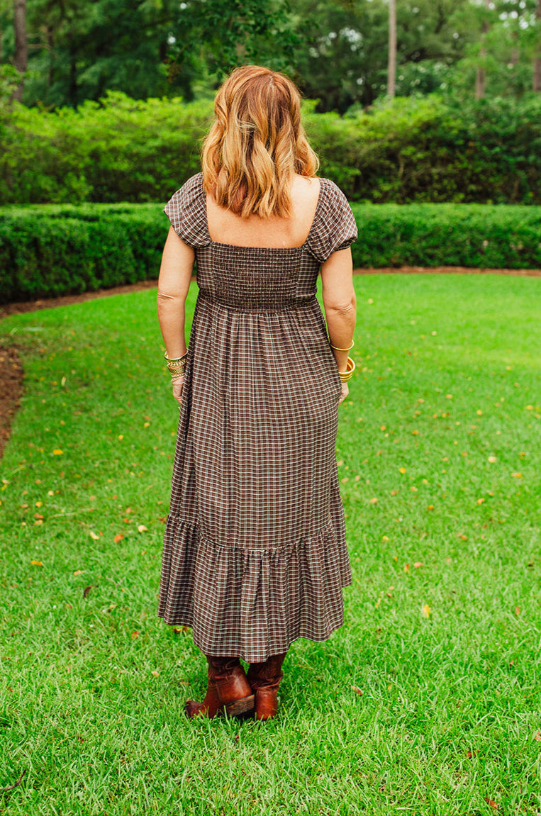 Natalie Brown Plaid Maxi Dress