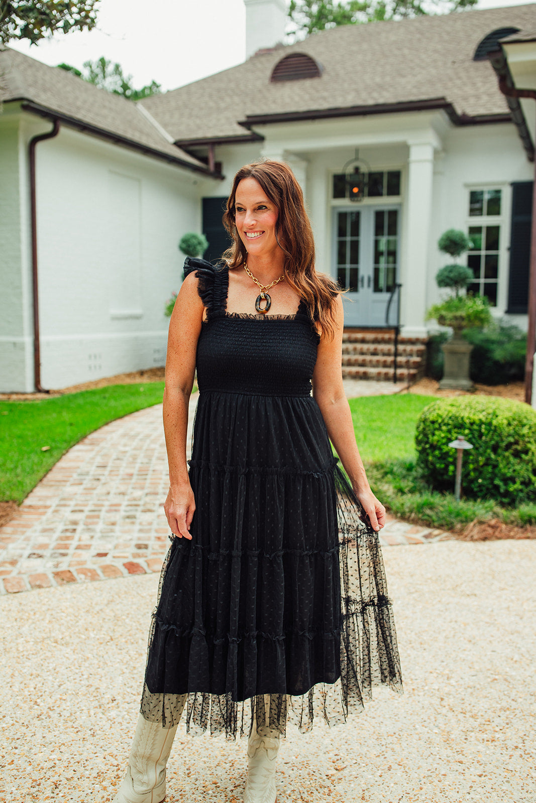 Rowan Dotted Midi Dress- Black