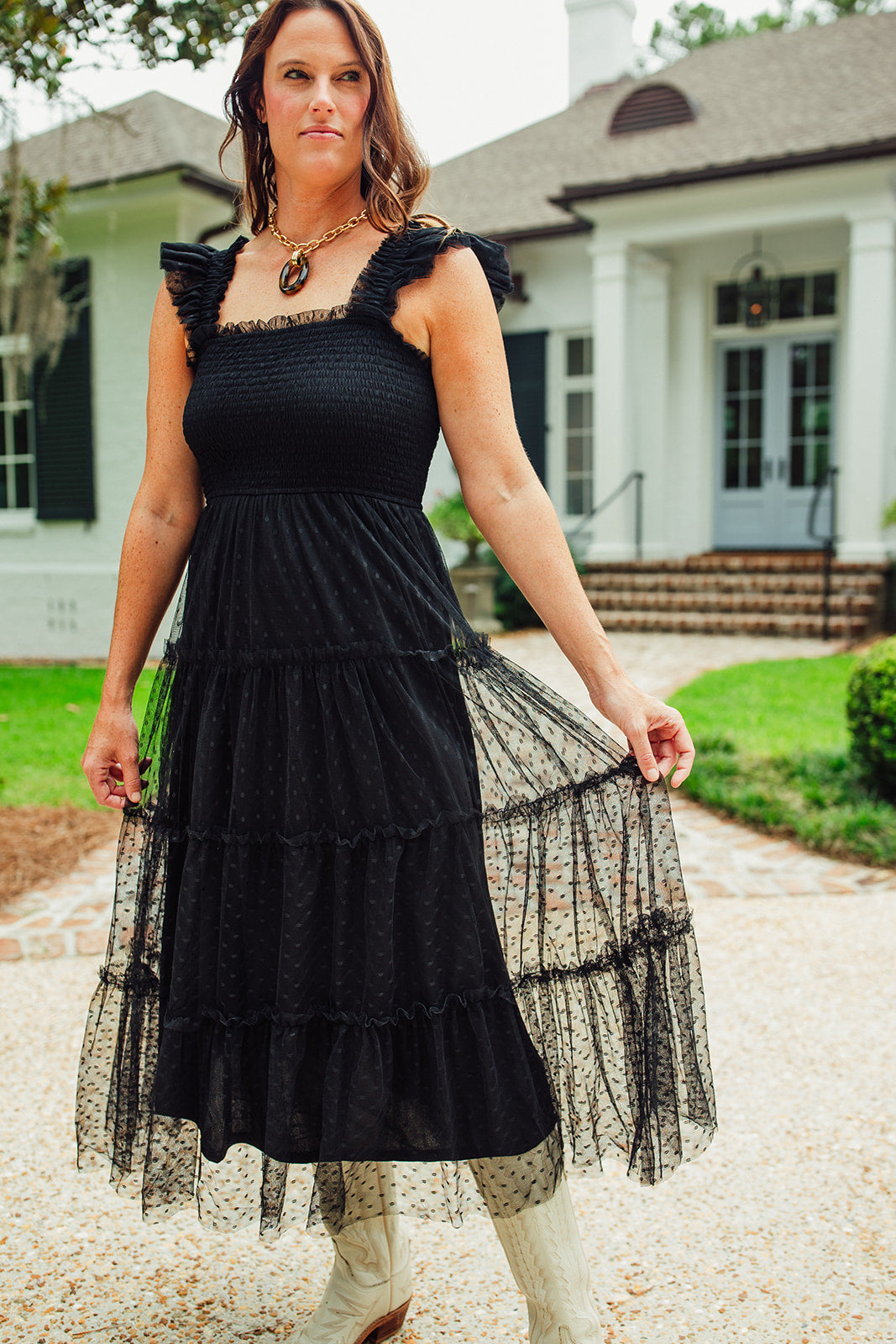 Rowan Dotted Midi Dress- Black