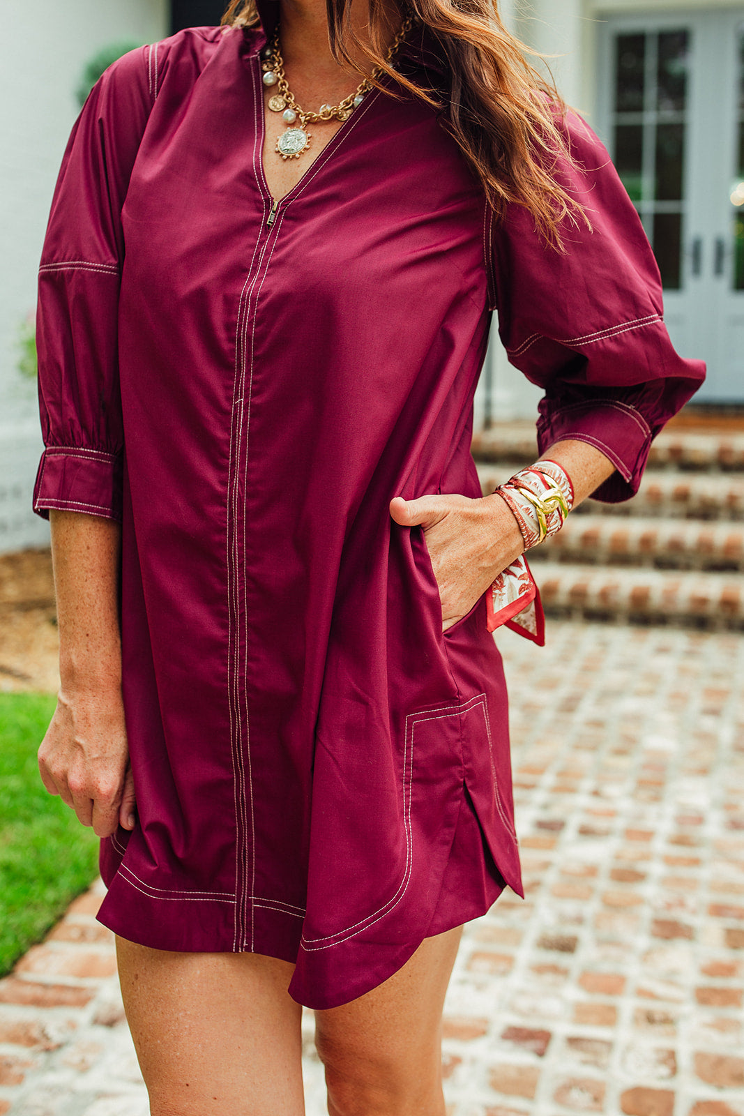Gemma Burgundy Zipper Front Dress