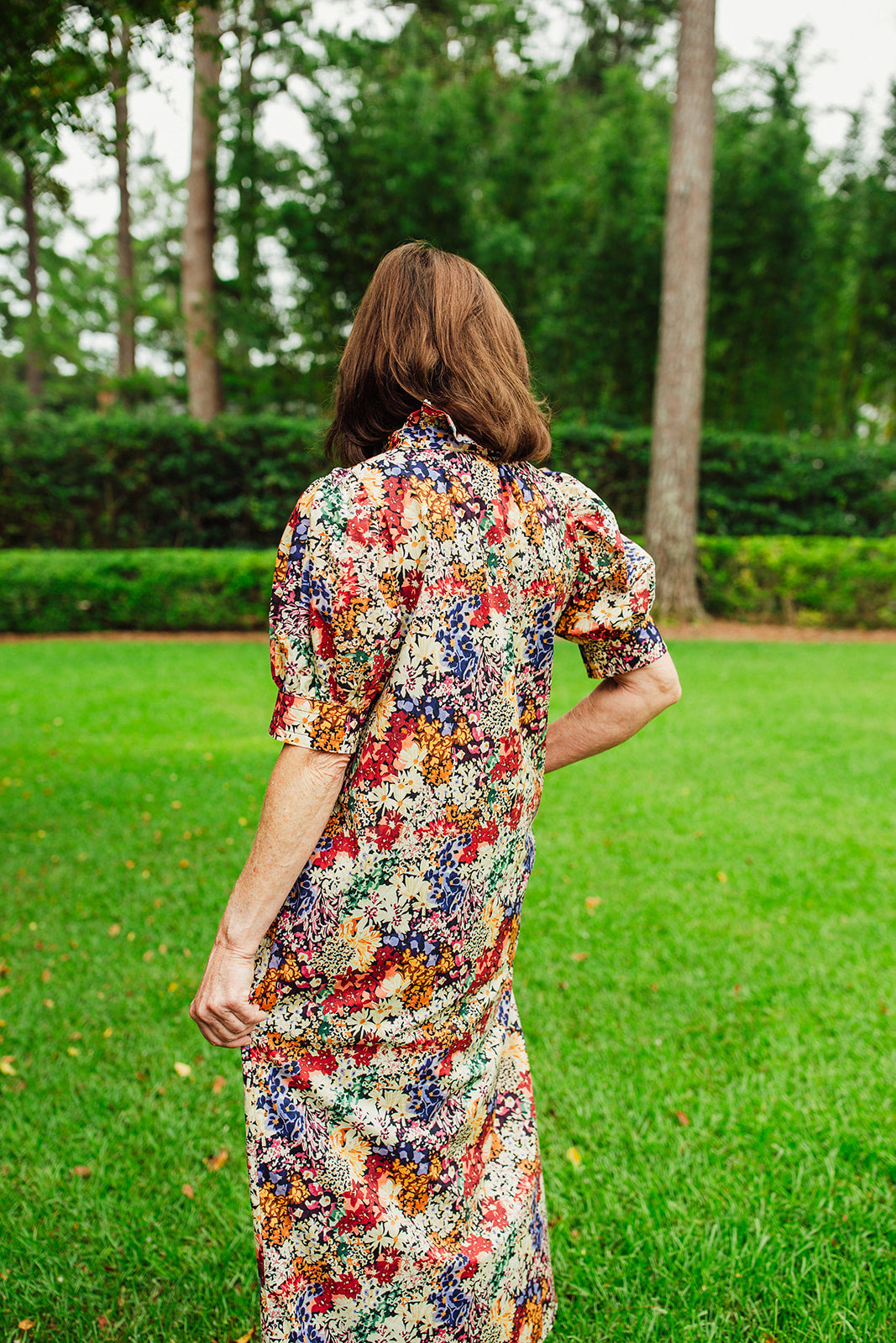 Margaux Floral Poplin Ruffled Collar Midi Dress