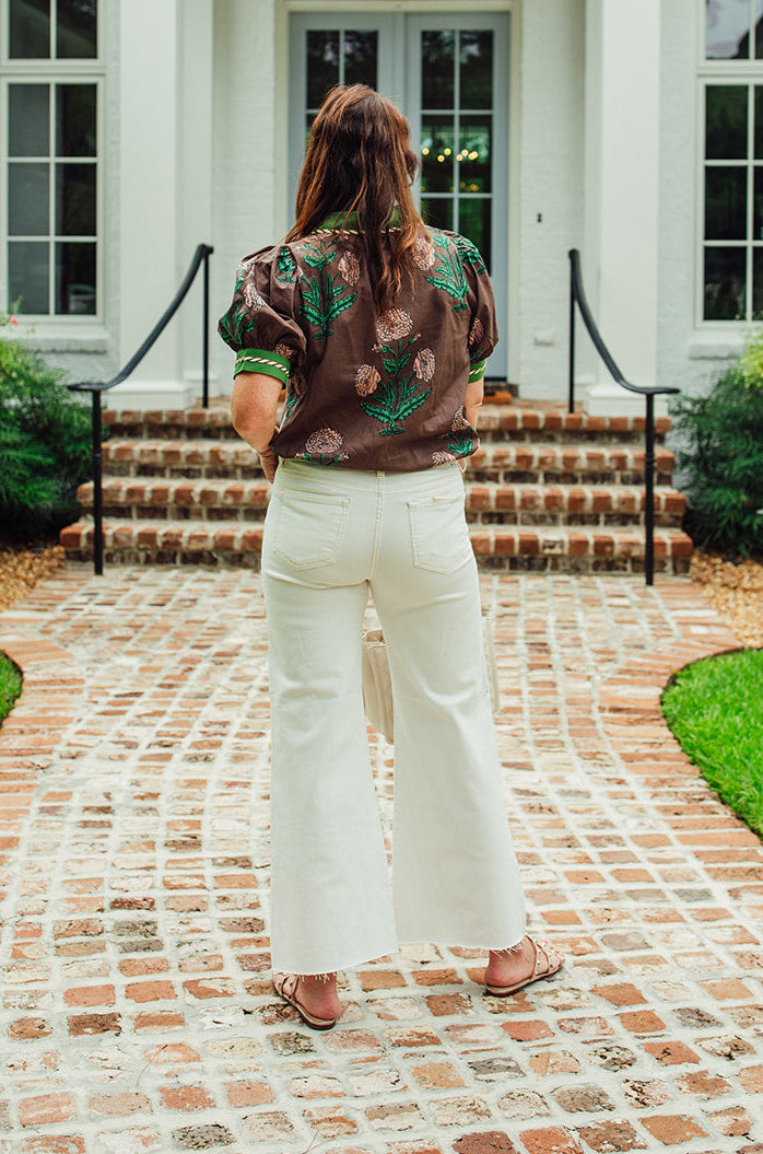 Northlake Floral Top with Collar- Brown