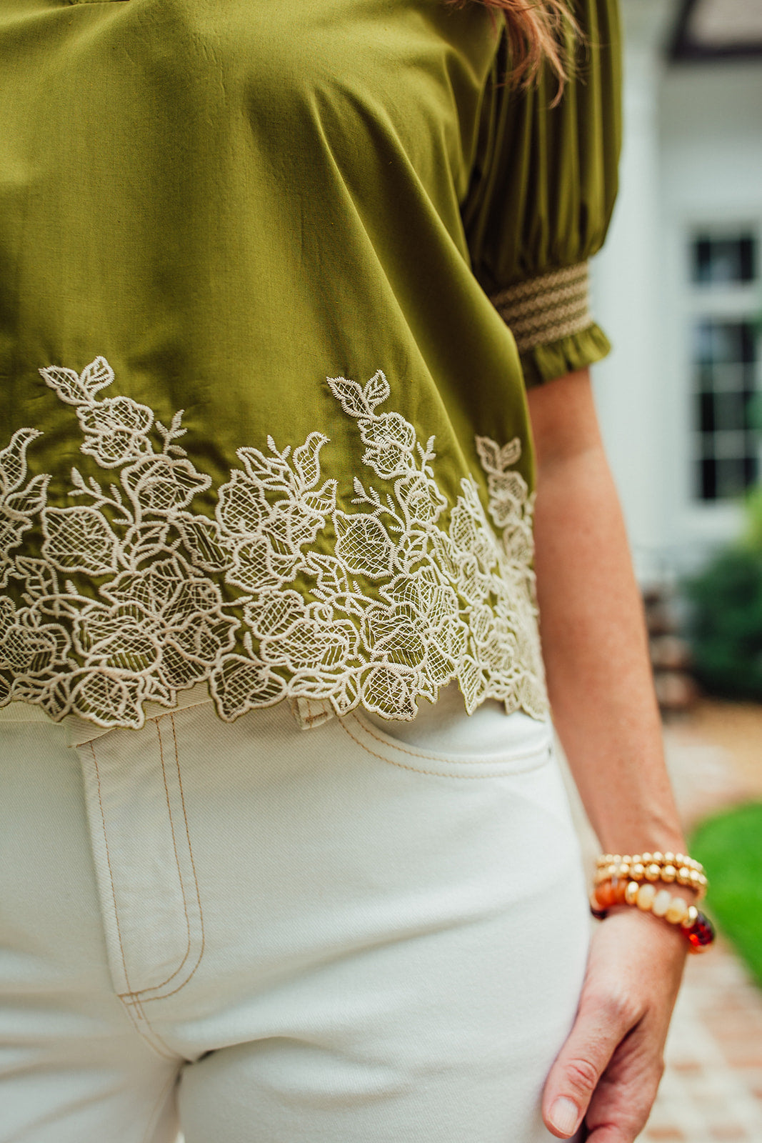 Allee Embroidered Top- Olive