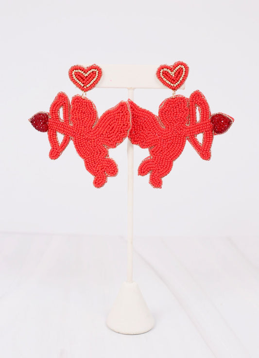 Cupid's Arrow Beaded Earring RED
