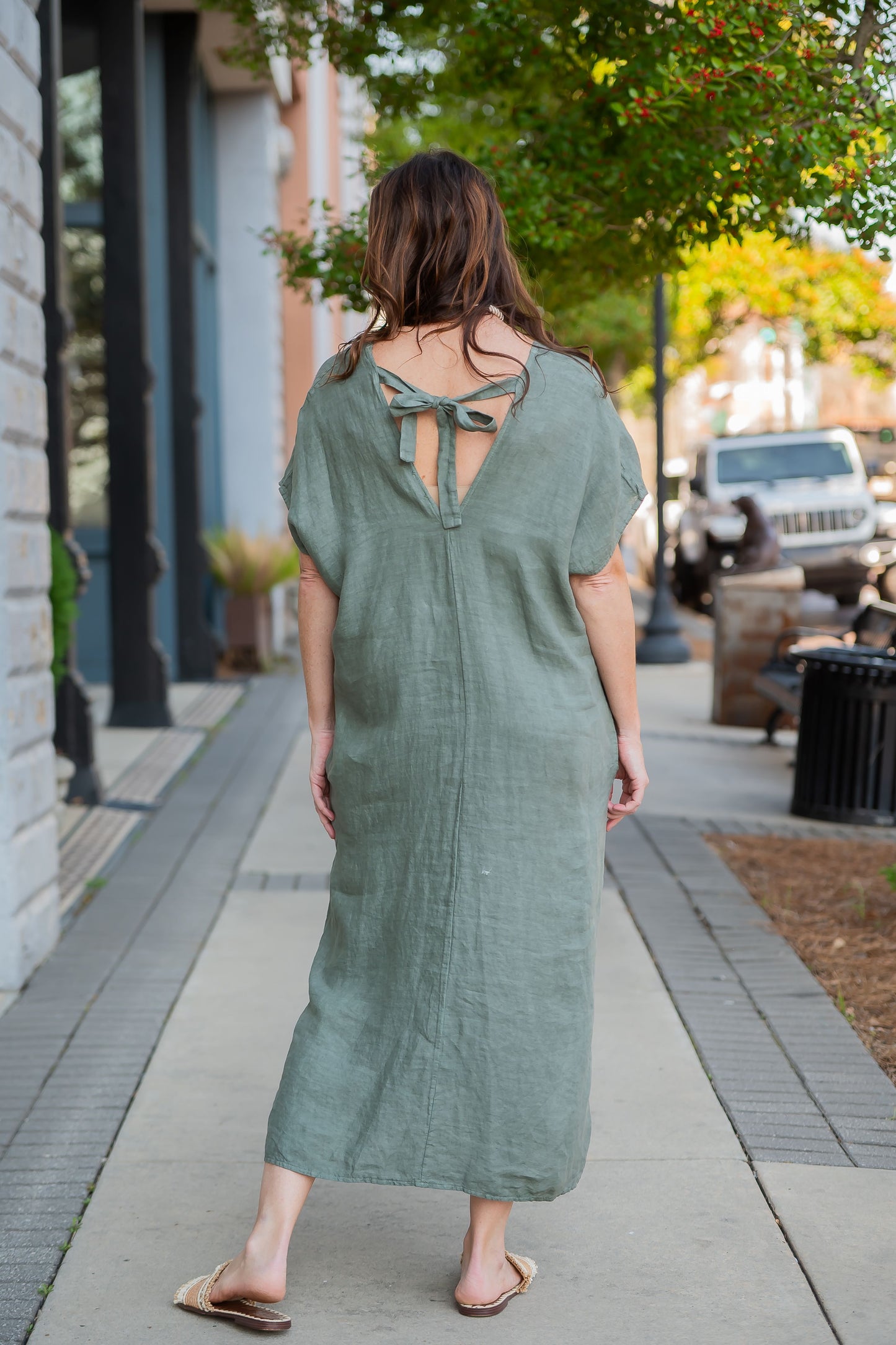 Thea Linen V-Neck Caftan Dress