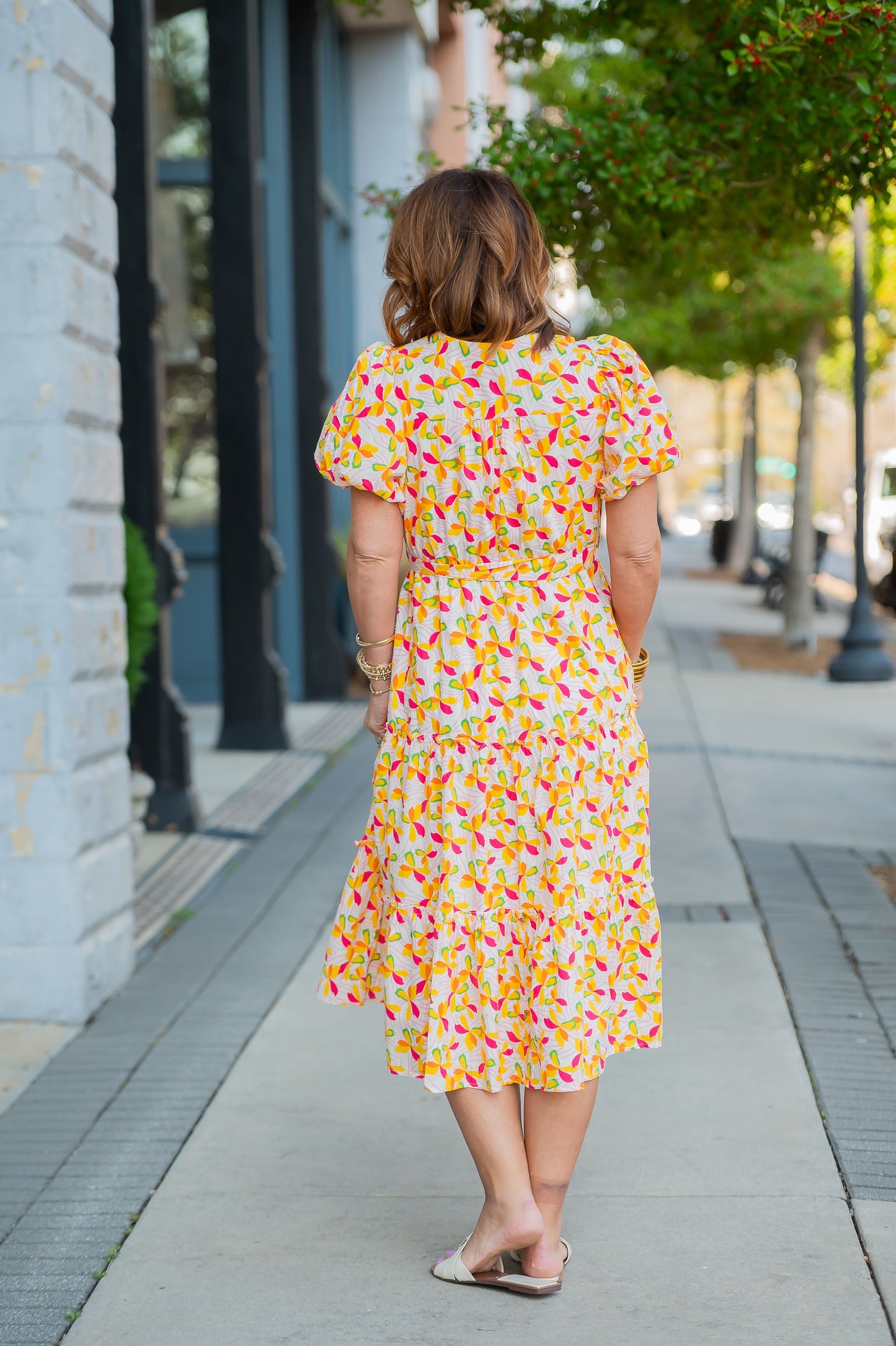 Demi Floral Ruffled Button Down Midi Dress