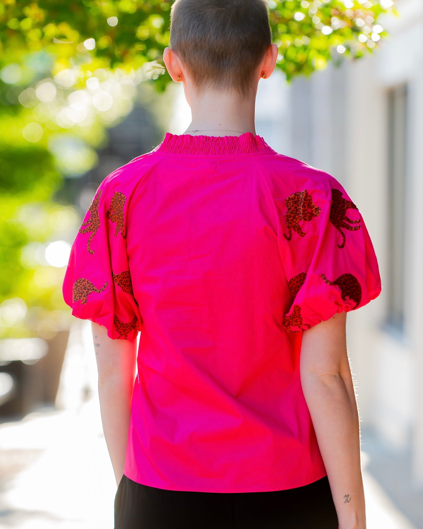 Monett Leopard Embroidery Accent Top