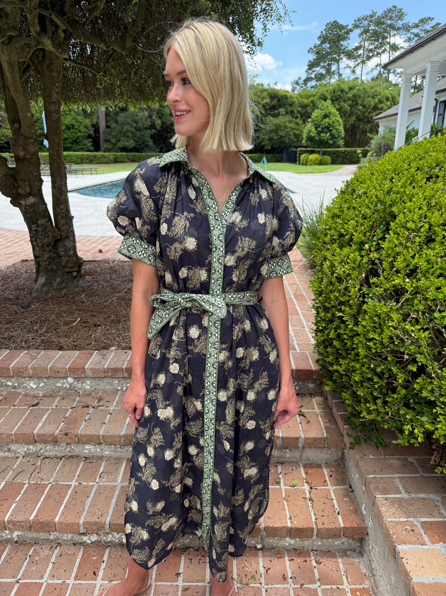Bordeaux Floral Midi Dress- Navy