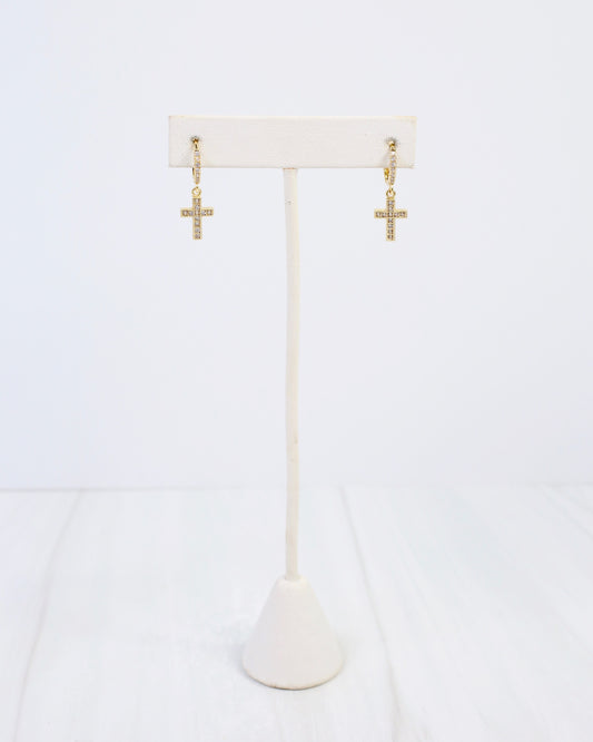 Darwin CZ Cross Earring Gold