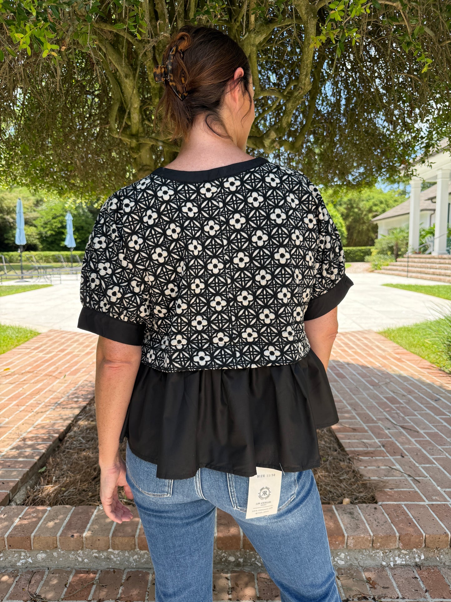 Kylee Jacquard Floral Top-Black