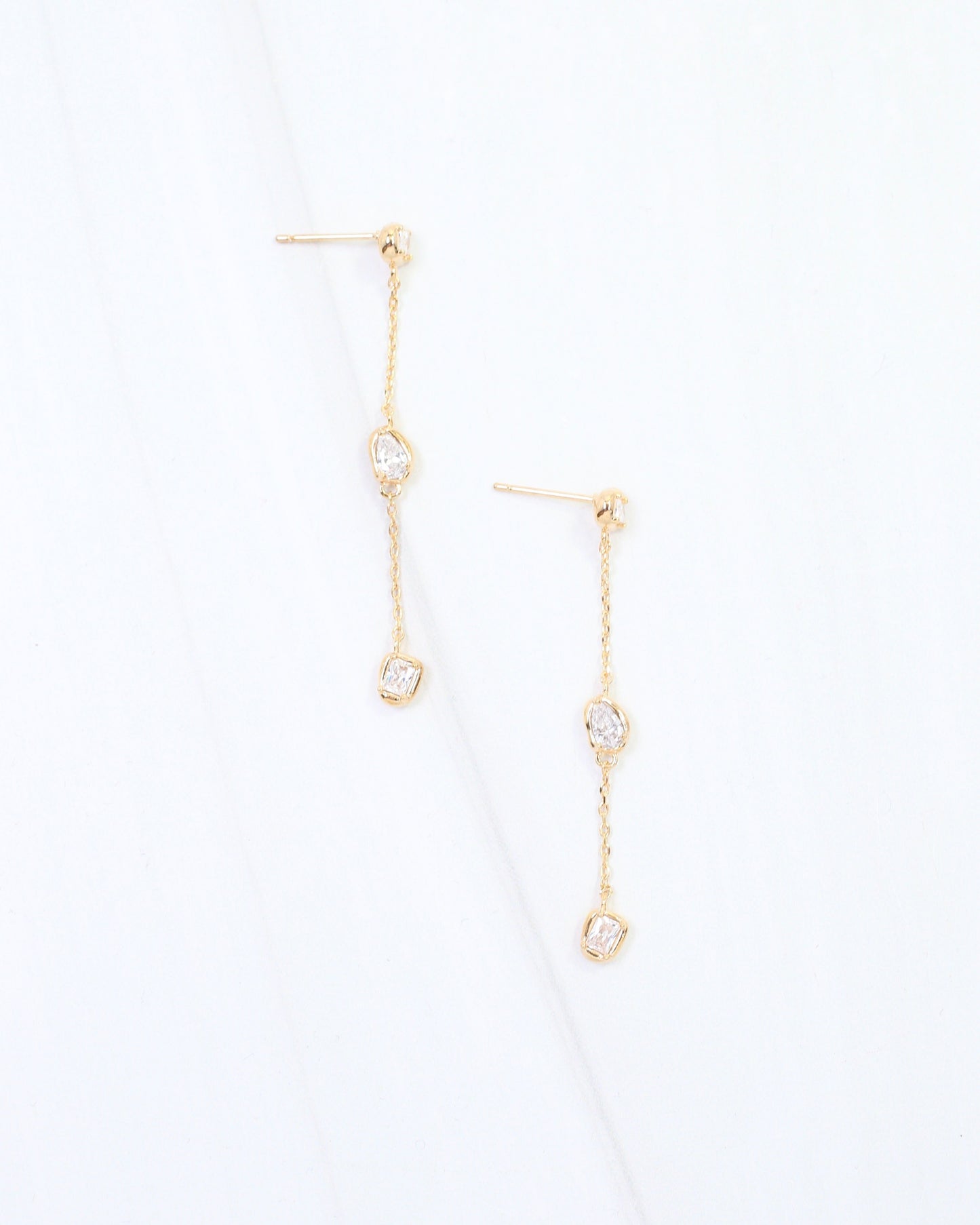 Macey CZ Dangle Earring WR Gold
