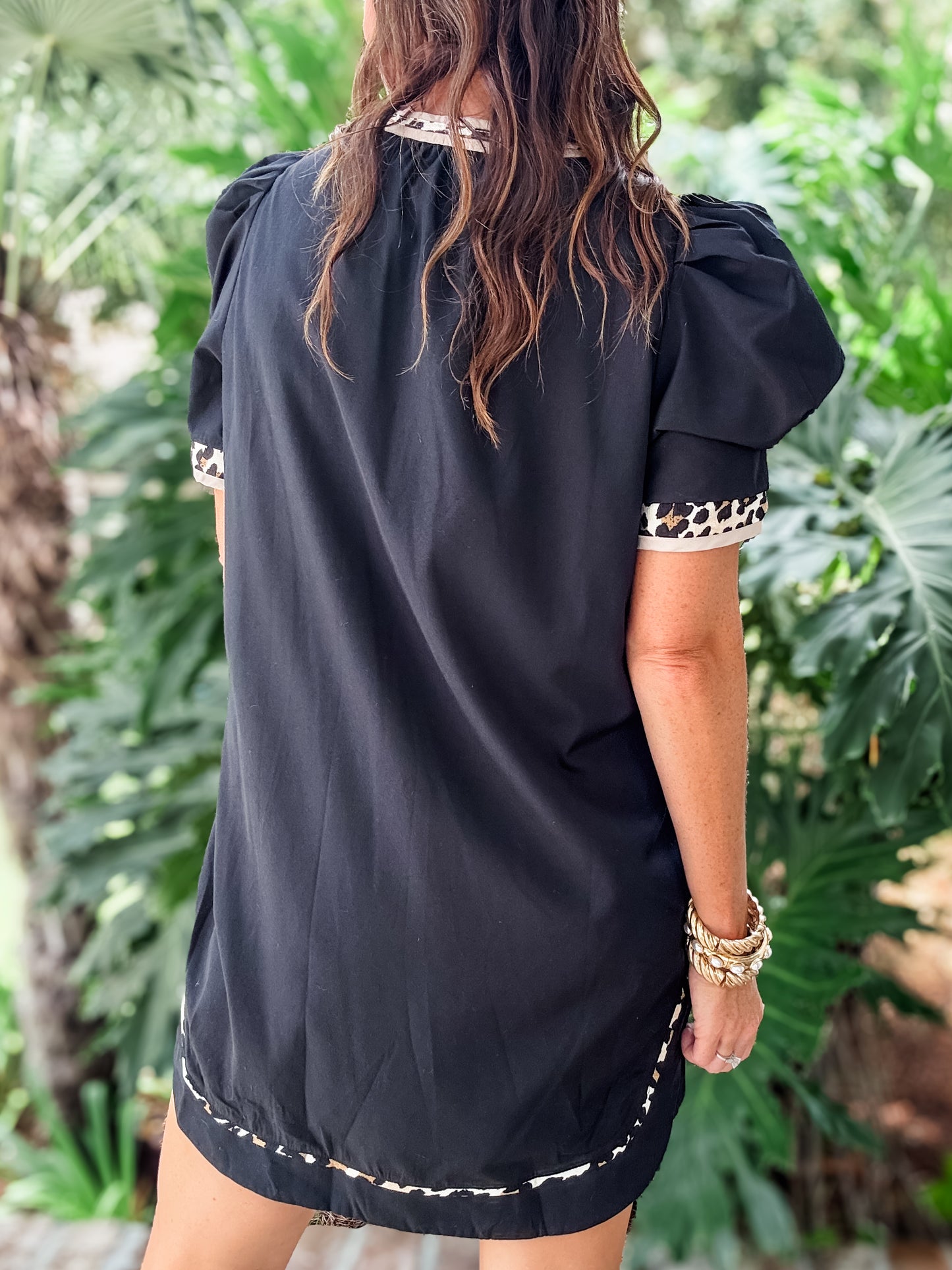Hampton Leopard Trimmed Dress- Black