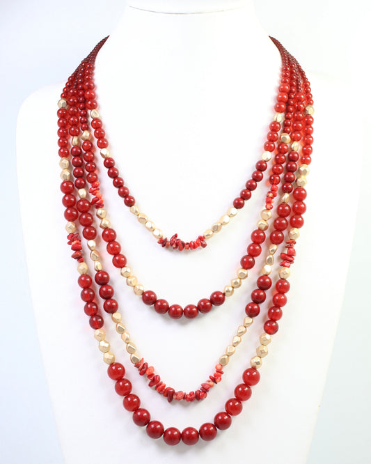 Abbey Lane Beaded Necklace Dark Red