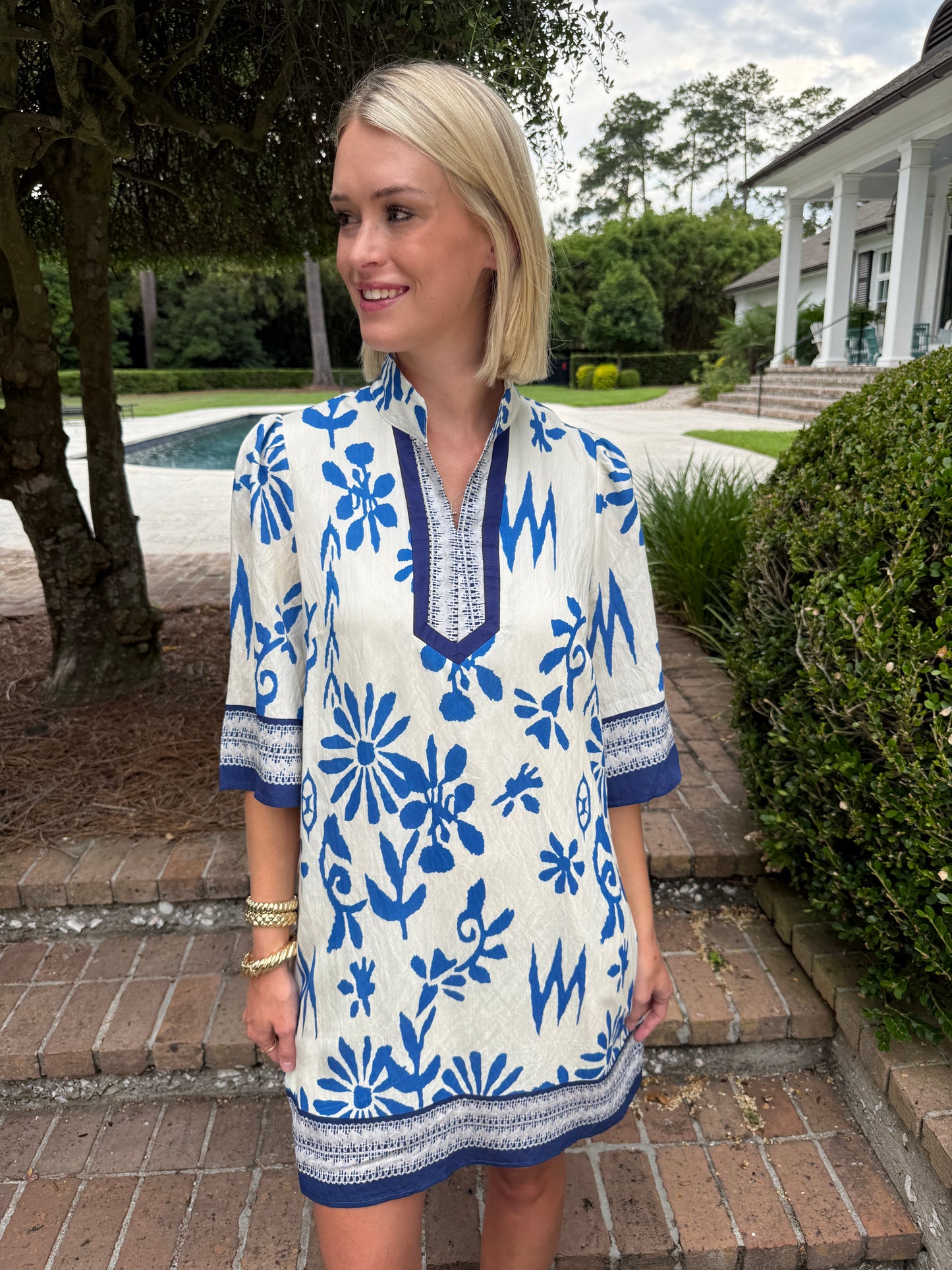 Adele Printed Dress- Blue