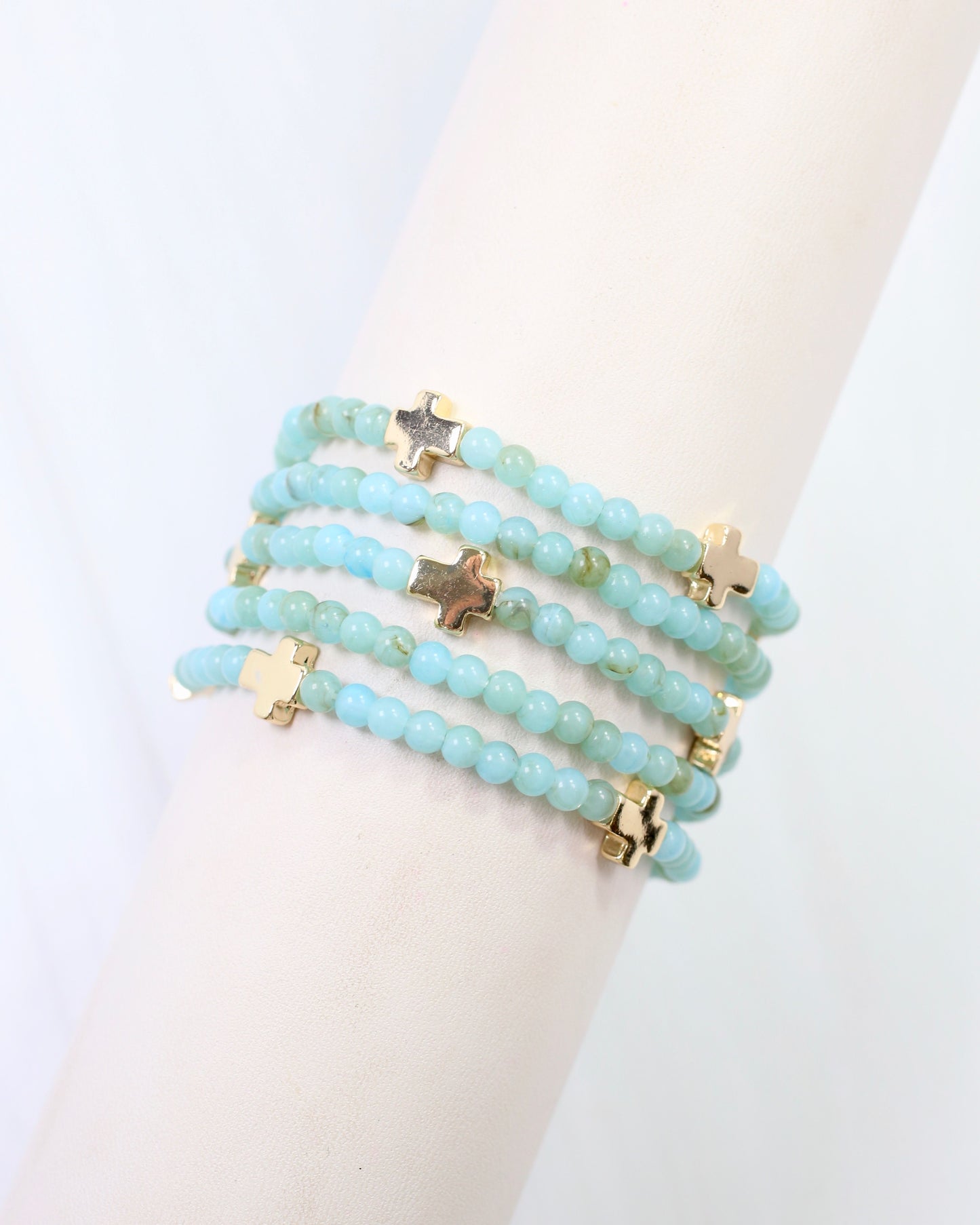 Flint Beaded Cross Stretch Bracelet Set Aqua