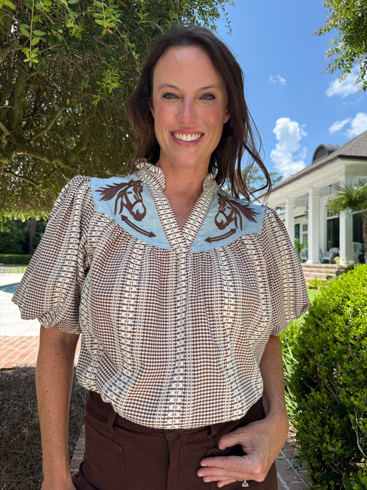 Reign Embroidered Gingham Top