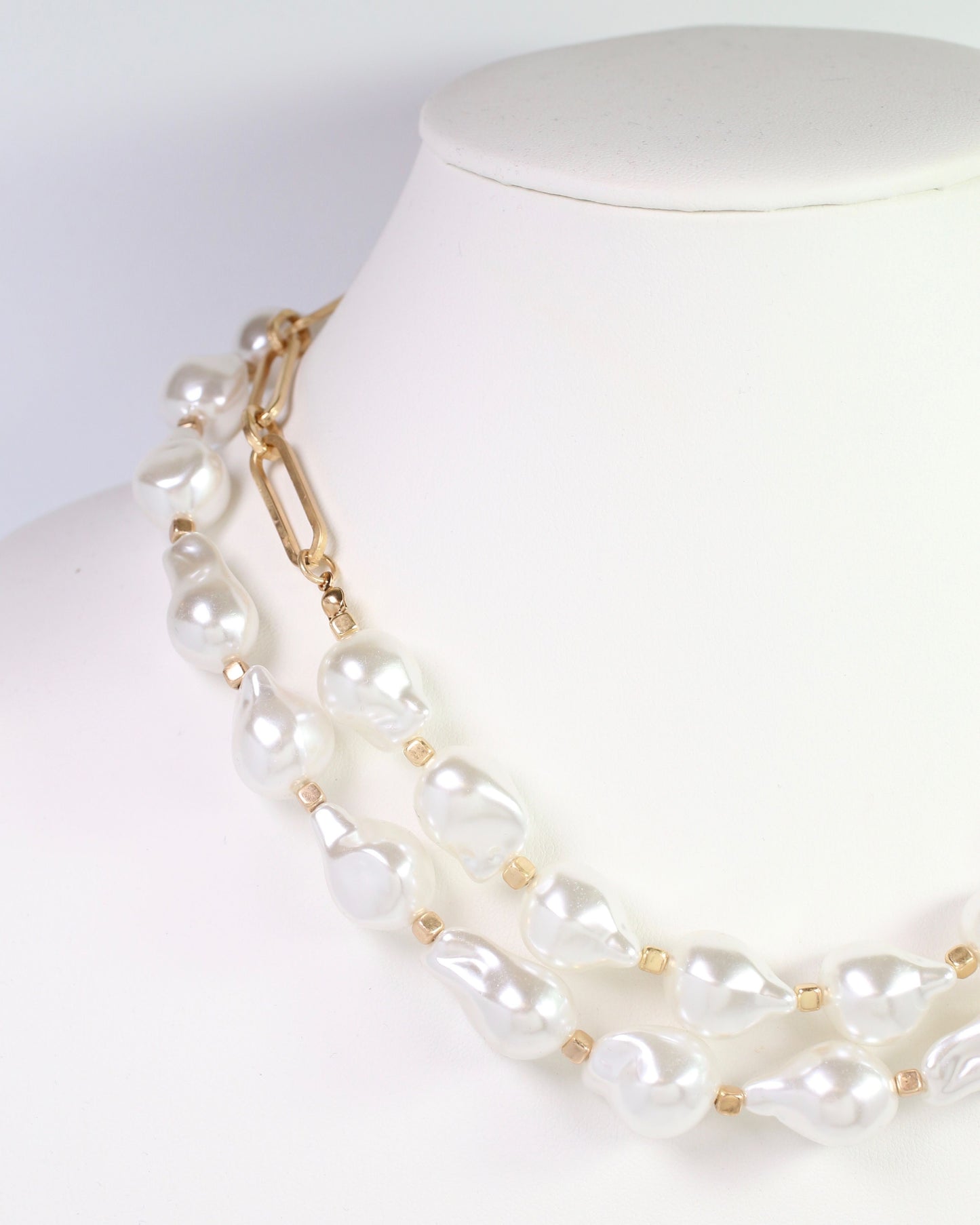 Baice Layered Baroque Pearl Necklace Cream