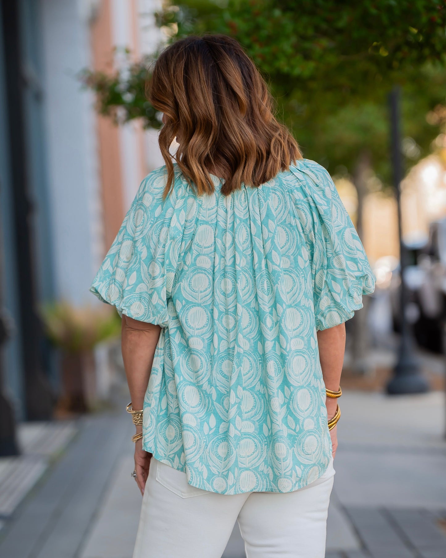 Sanford Short Sleeve Balloon Pleated Blouse