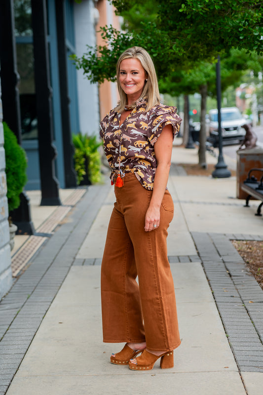 Gia Trouser Wide Leg-Rust