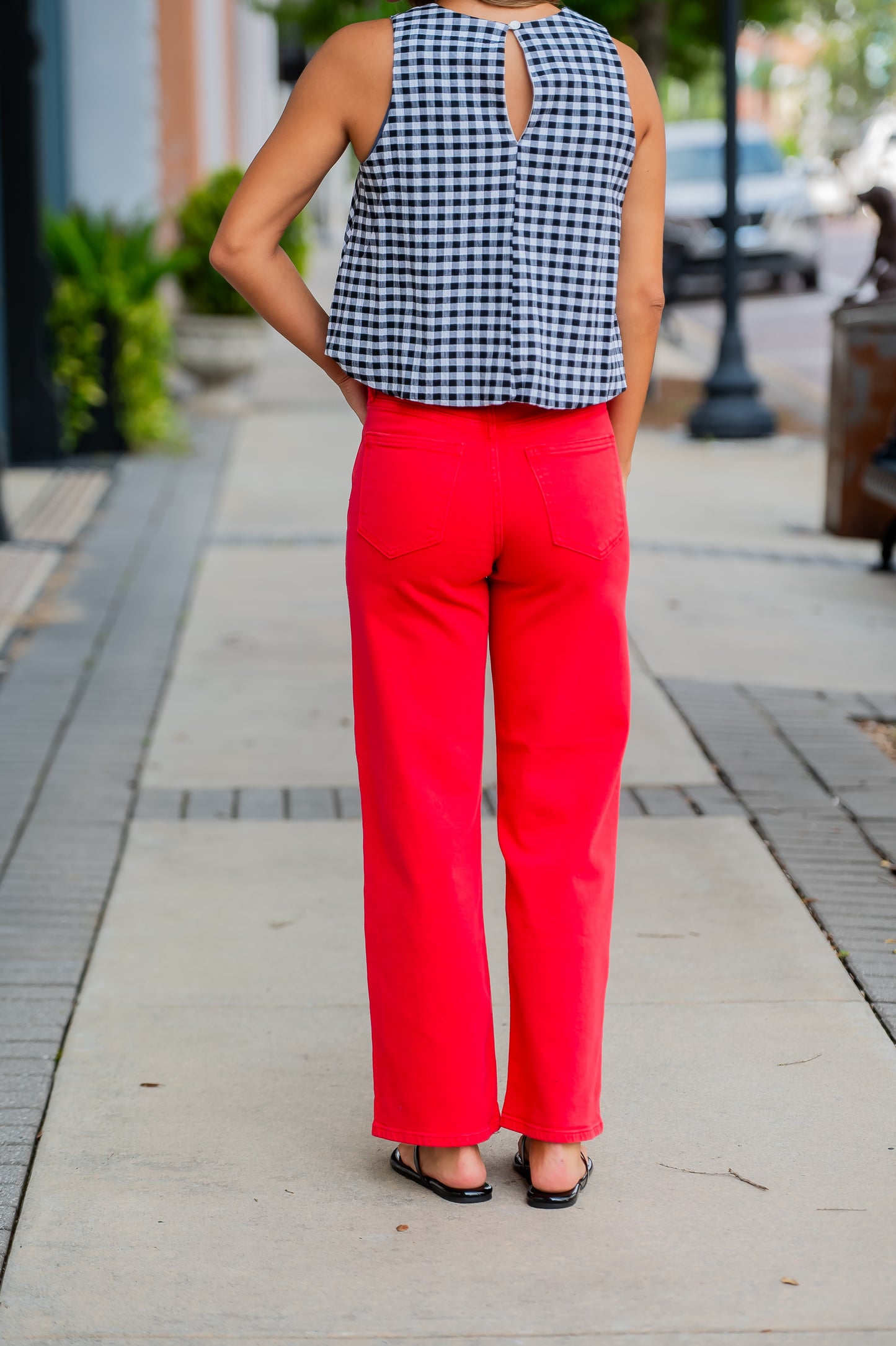 Mia Vintage Straight Denim-Red