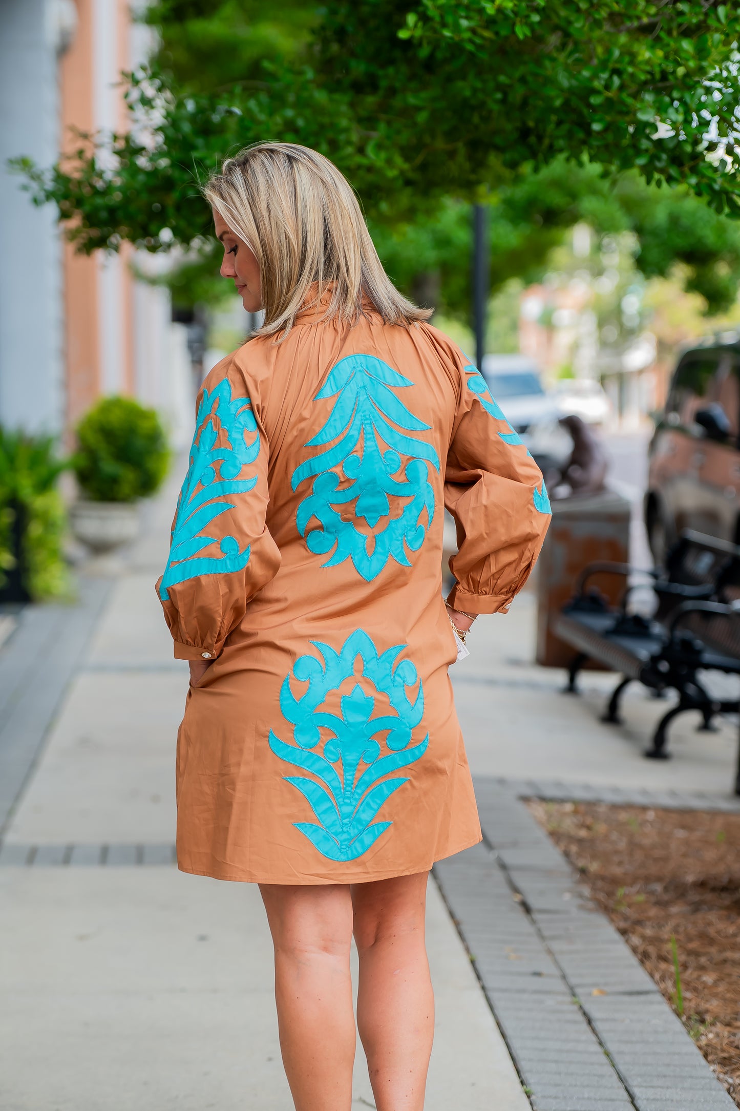 Monroe Shift Dress-Toffee/Turq