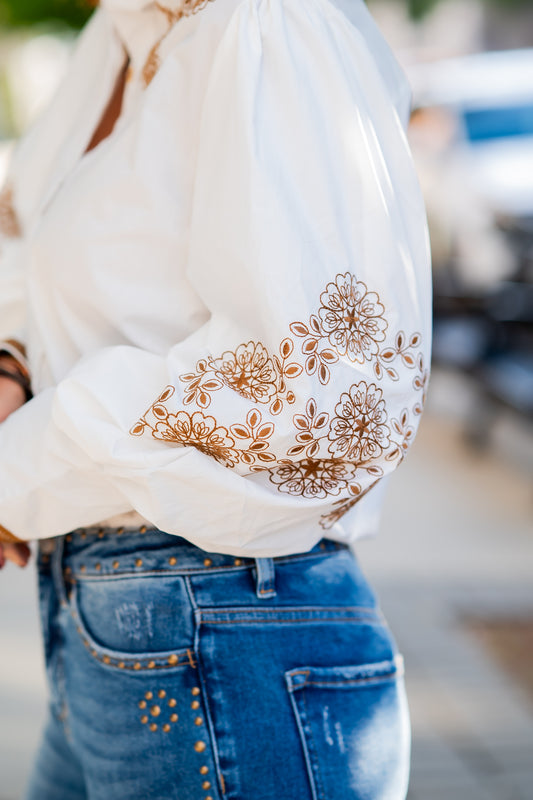 Emryn Embroidered Top-Off White