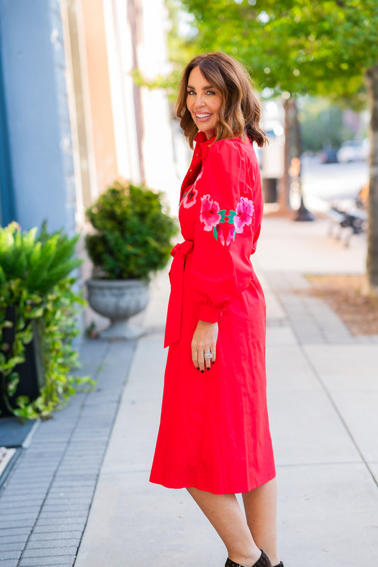 Kayla Floral Accent Dress-Red