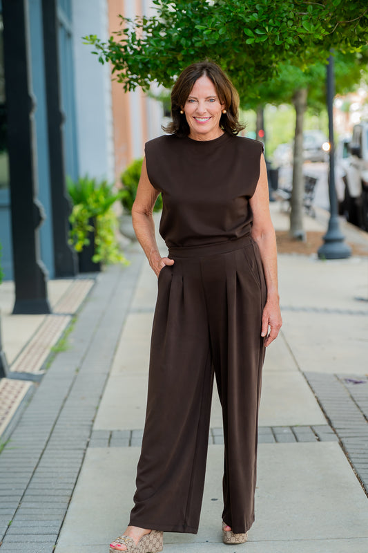 Appleton Pleated Wide Leg Pants-Coffee Brown
