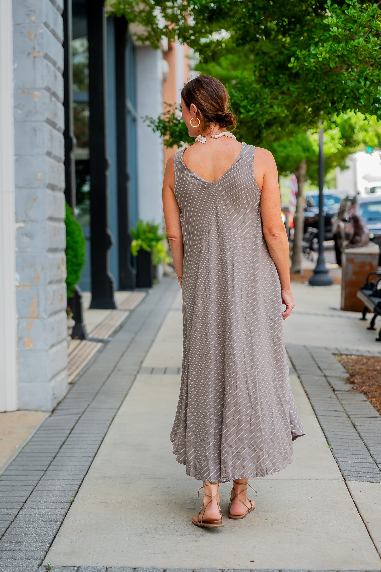 Mallorca Striped Linen Dress-Mocha/White