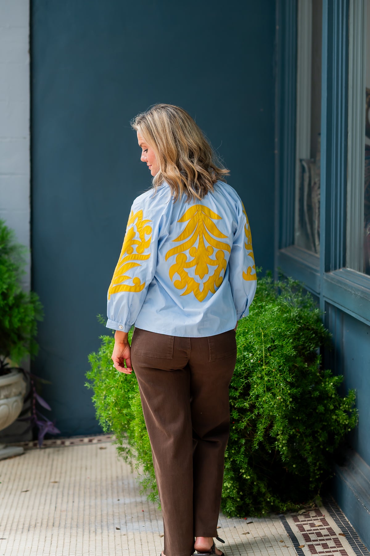 Emerson Applique Top-Blue/Mustard