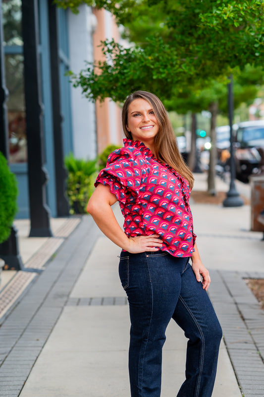 Iris Geometric Print Top-Wine