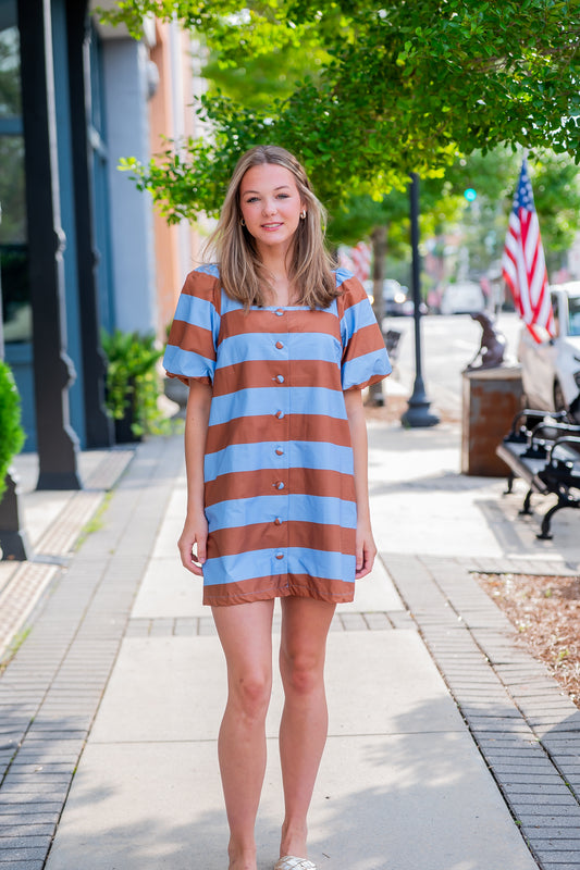 Maeve Bold Stripe Dress-Camel Blue