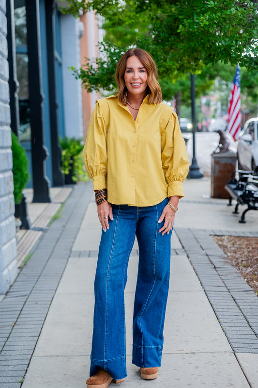 Faroe Pleat Shoulder Balloon Sleeve Blouse