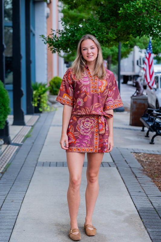Xena Botanical Skort-Terracotta